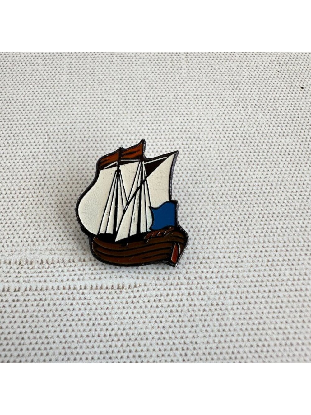 Vintage Enamel Sailing Ship Brooch European Maker Marked Pin